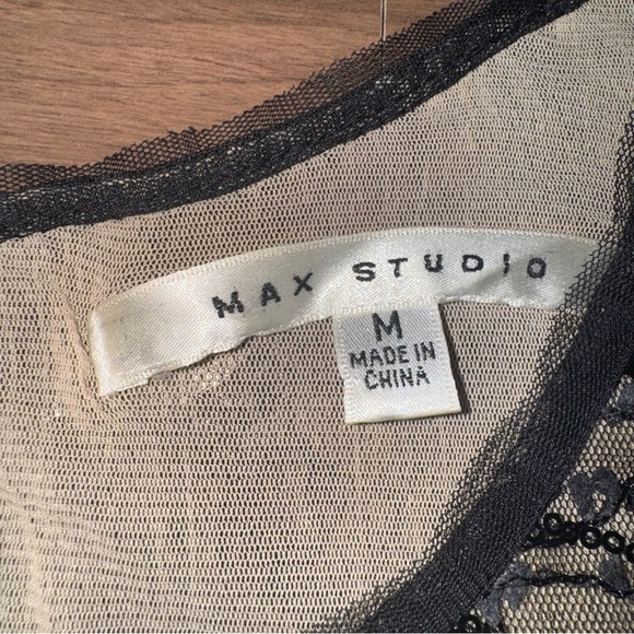 Black Mesh Fringe Textured Sequin Medium Blouse Top Evening Wear Y2K Whimsigoth - Picture 5 of 10